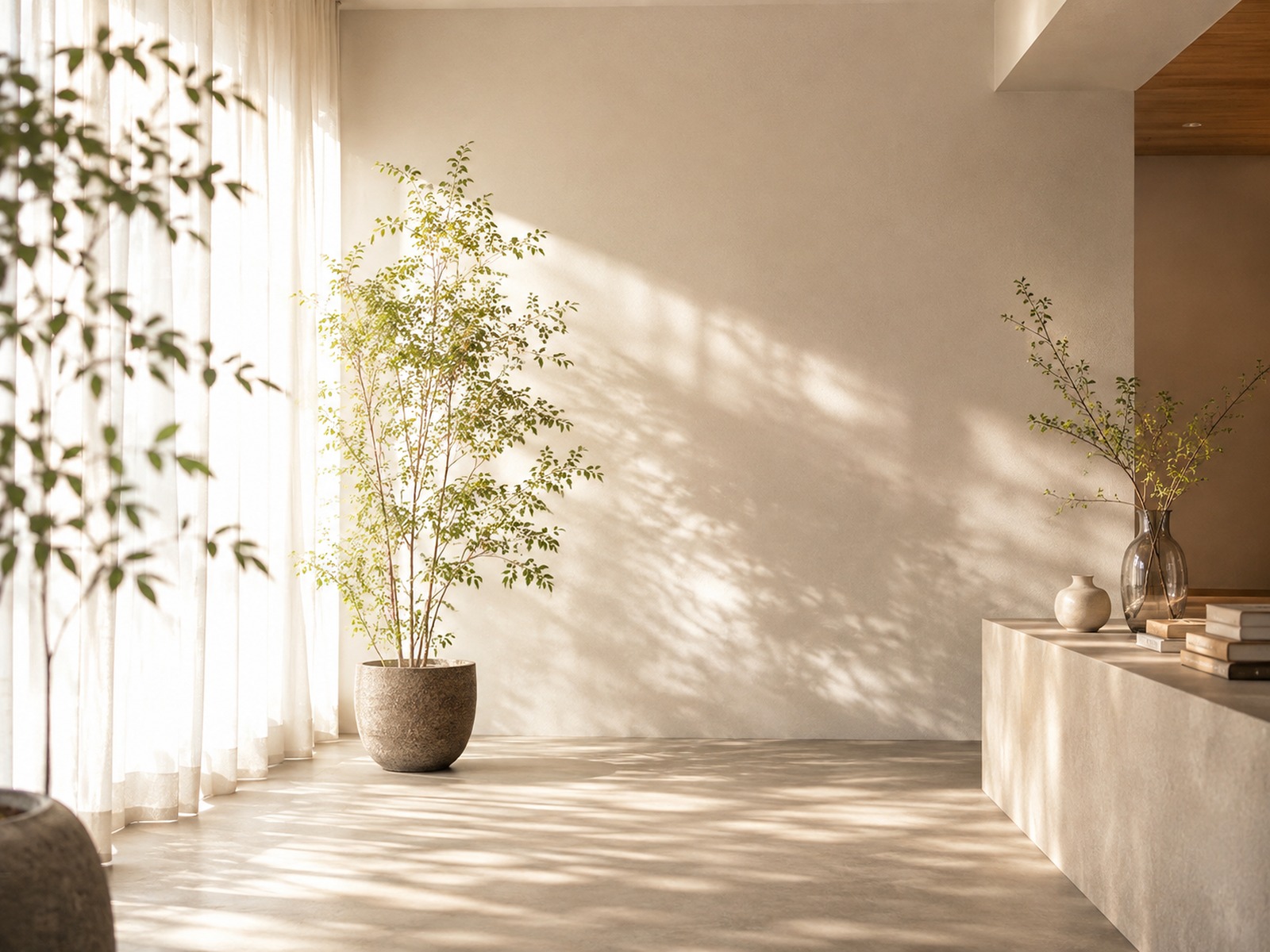 柔らかな自然光と植物のある空間